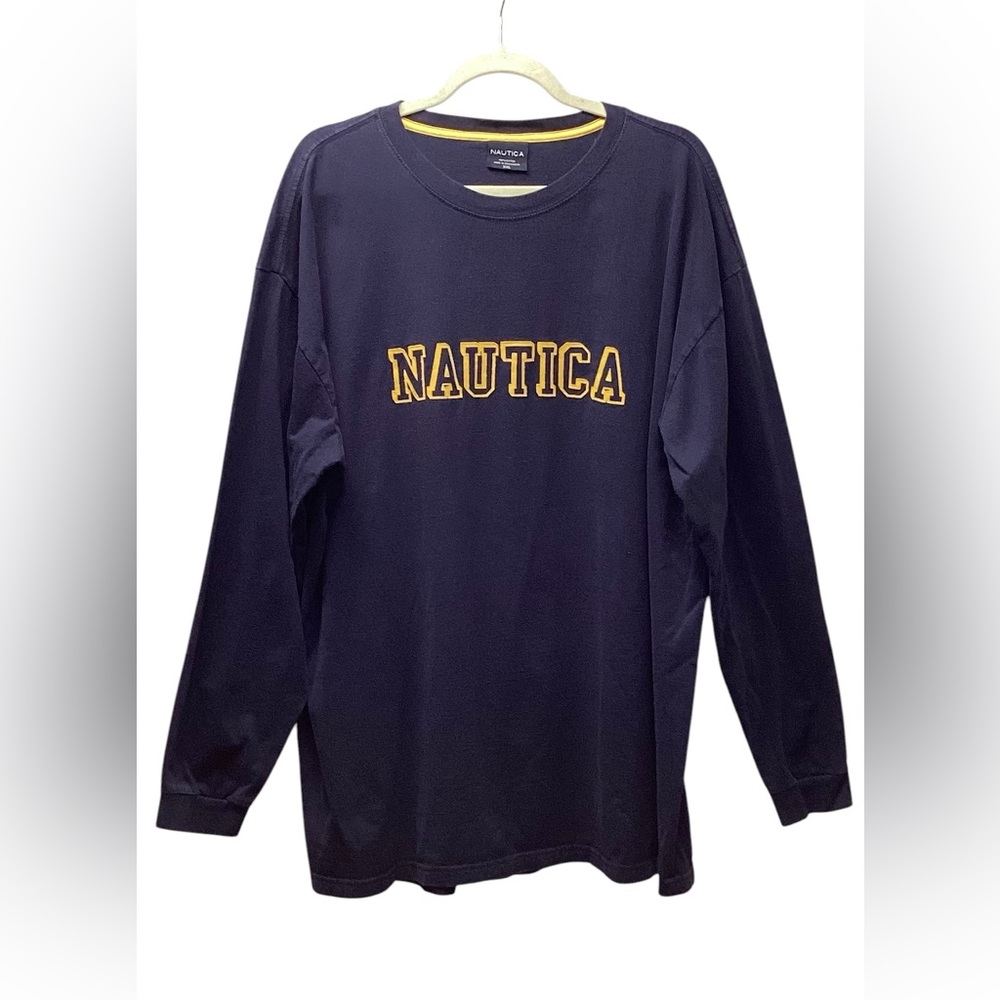 Men’s Nautica long sleeve 100^ Cotton Crewneck T-shirt Navy XXL